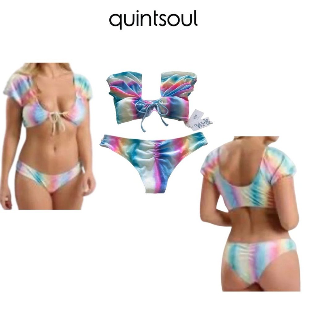 NWT Quintsoul Oasis of the Seas Bolero Top and Bikini Bottom in Multi Pastel M